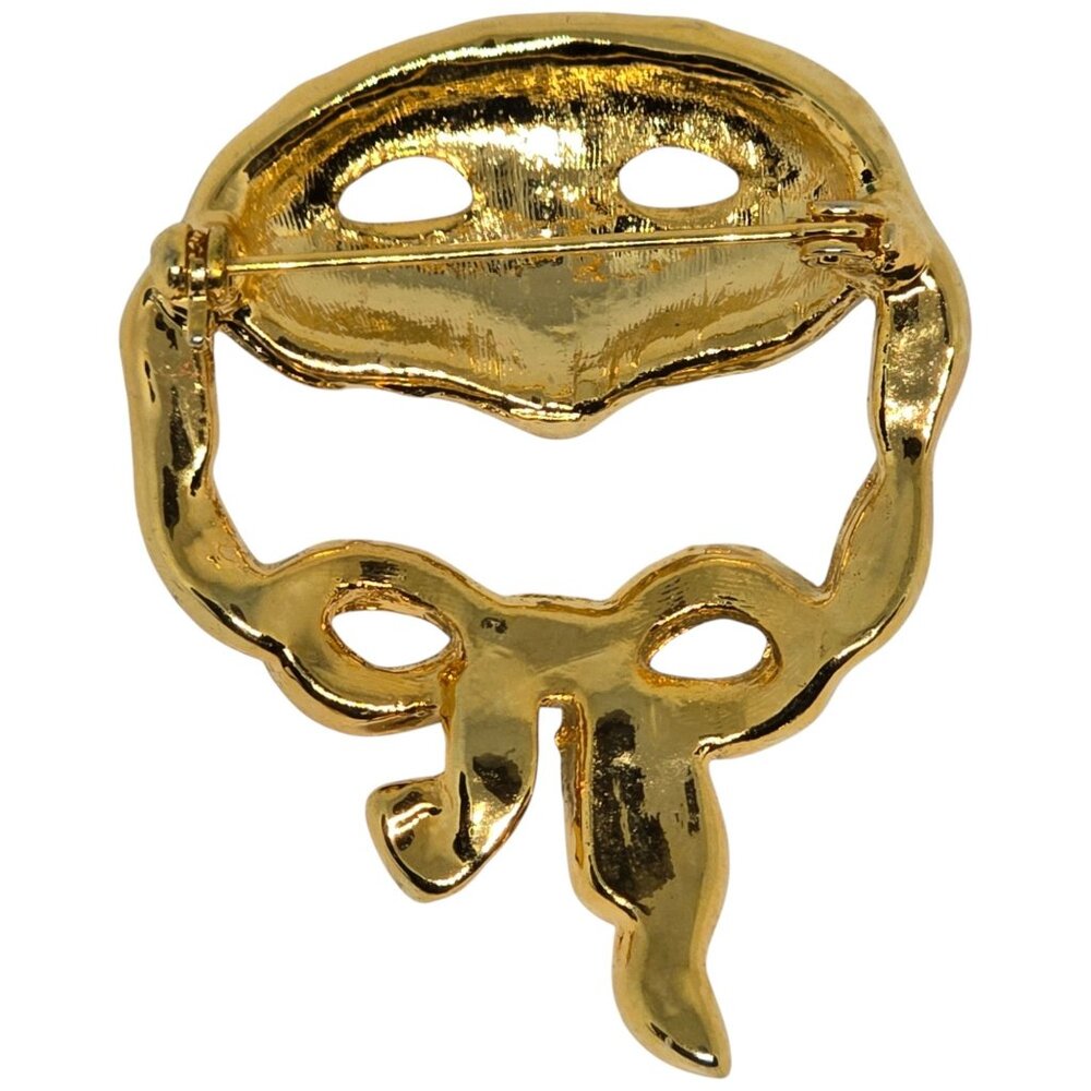 Mardi Gras Enamel Mask Brooch Pin Gold Tone Rhinestone Carnivale Masquerade - Picture 2 of 8